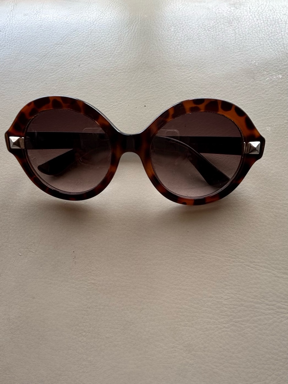 Valentino Tortoiseshell Round Women's Sunglasses w/ studs accents